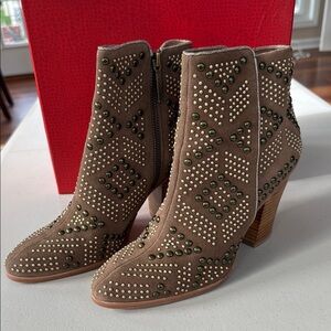 Donald J. Pliner Taupe Oily Suede Studded Ankle Boots